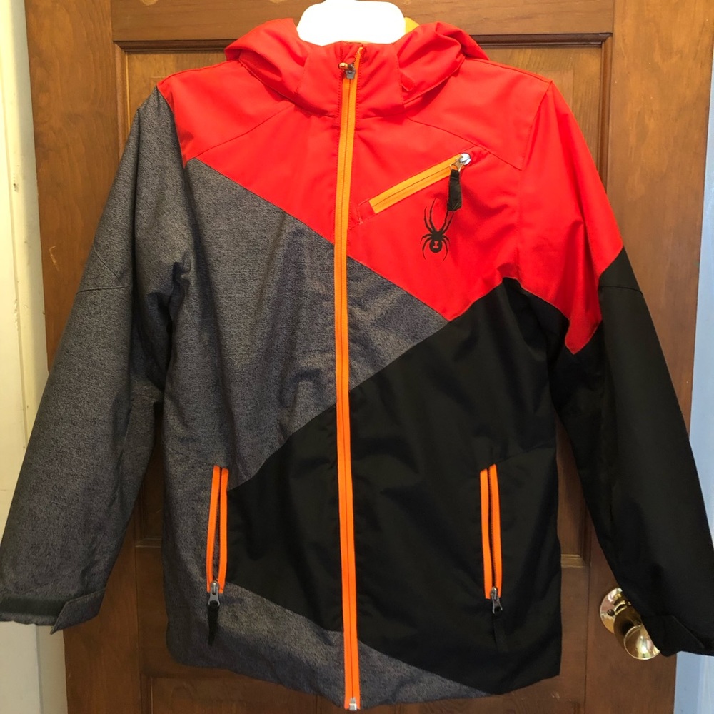 Boys Spyder Ambush Ski Jacket Sz 16 Red Black Grey